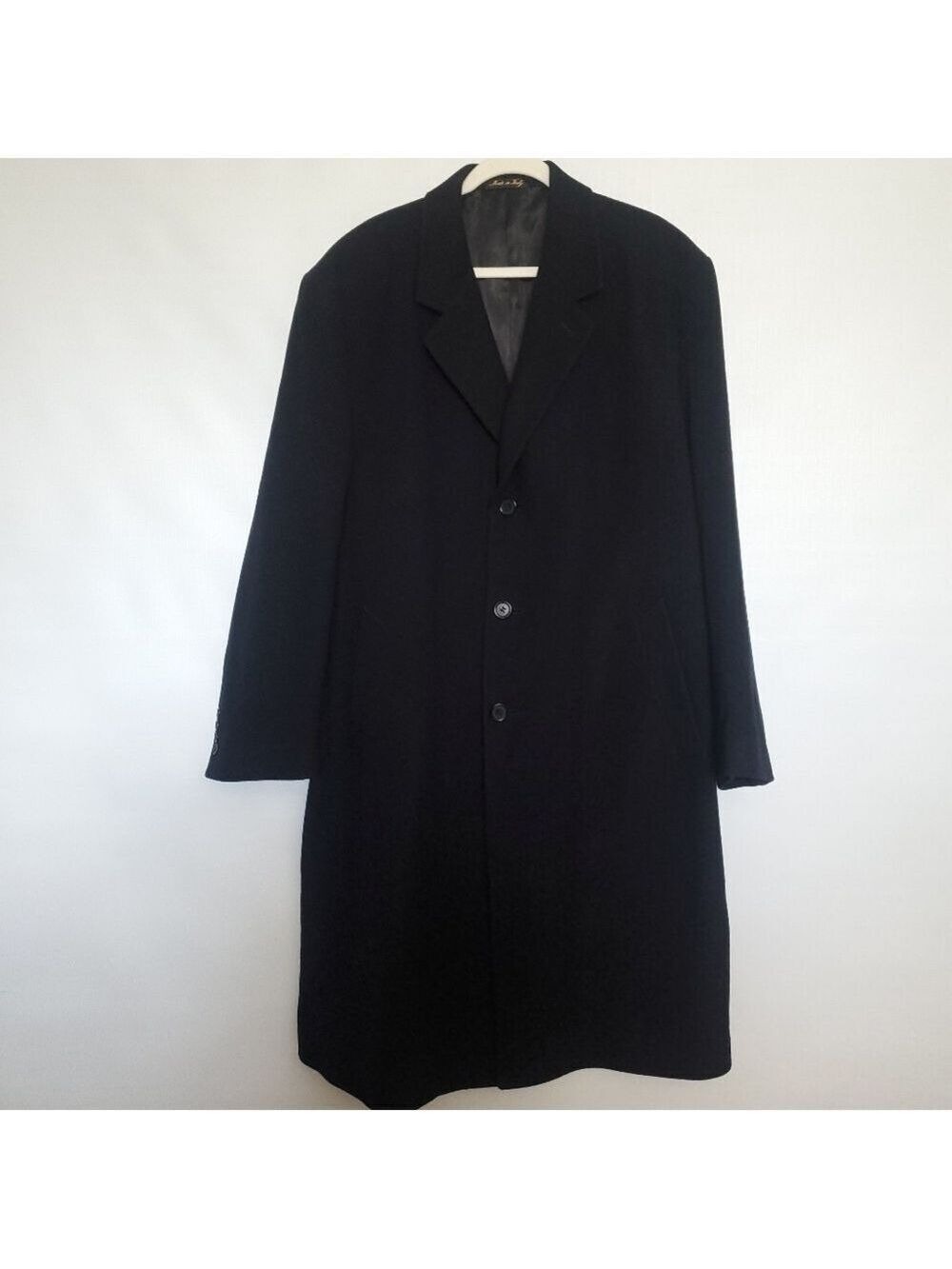 Jacob Siegel Mens Trench Coat Lambswool & Cashmere Winter Fall Black (48R)